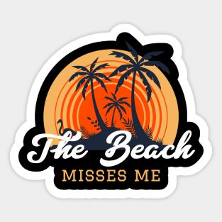 The Beach Miss Me, Palm Trees with Vintage Sunset Sticker